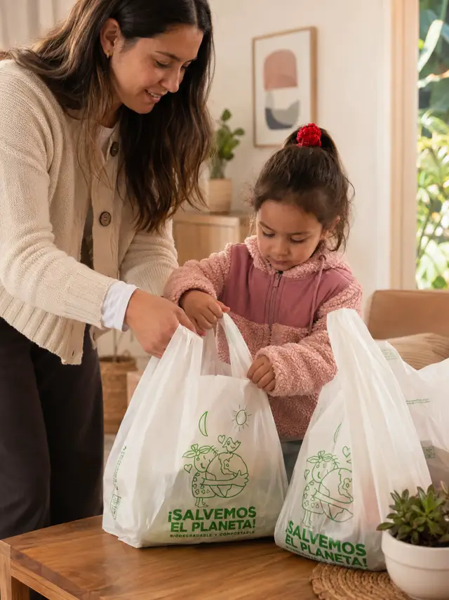 Uso cotidiano de bolsas compostables Re Orgánico en el hogar
